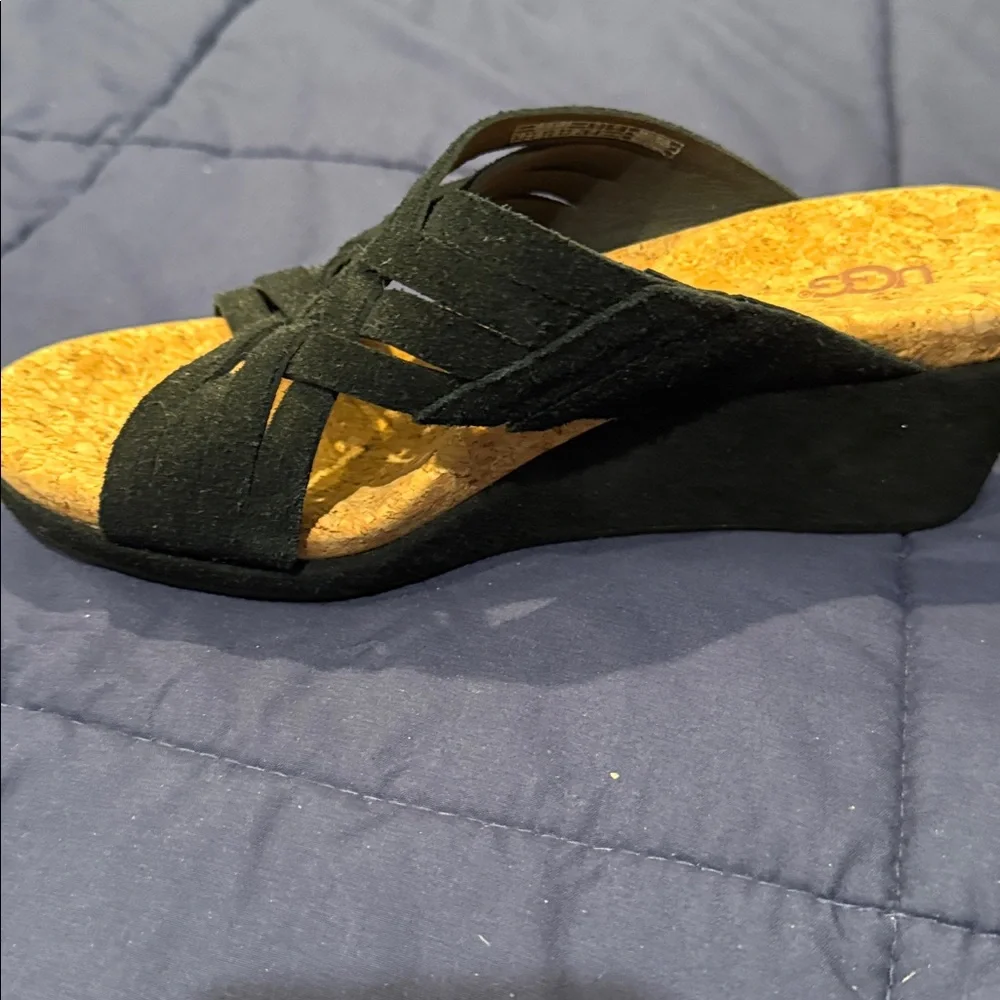UGG Black Crisscross Cork Wedge Sandals NWOT size 7